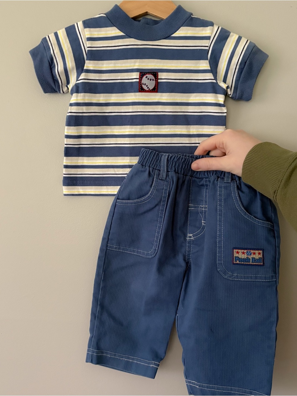 Vintage Pooh Striped Blue & Cream Tee with Navy Cargo Pants Set